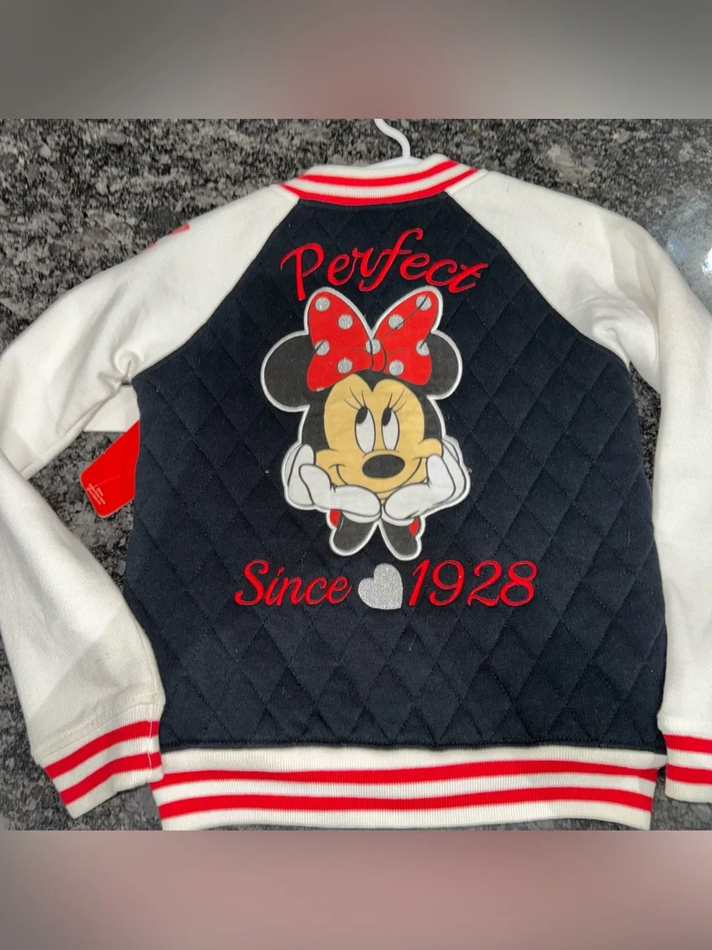 Disney Black and White Quilted Bomber Jacket with Red Trim